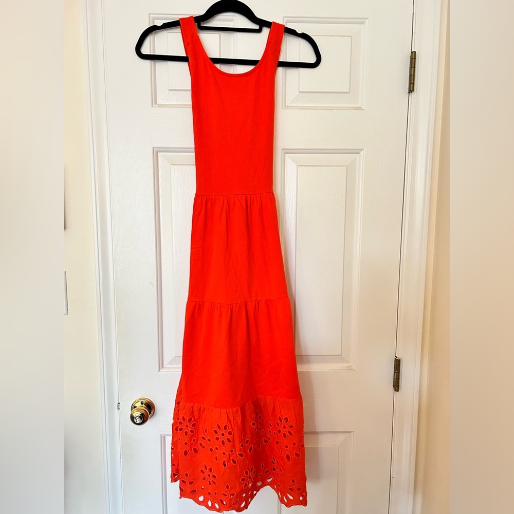 J. Crew Orange Tiered Eyelet Cross Back Straps
Maxi Dress